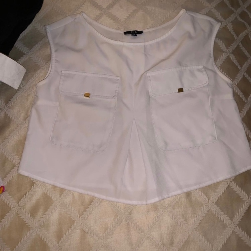White with gold accents crop top